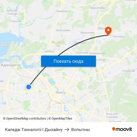 Каледж Тэхналогіі І Дызайну to Вопытны map