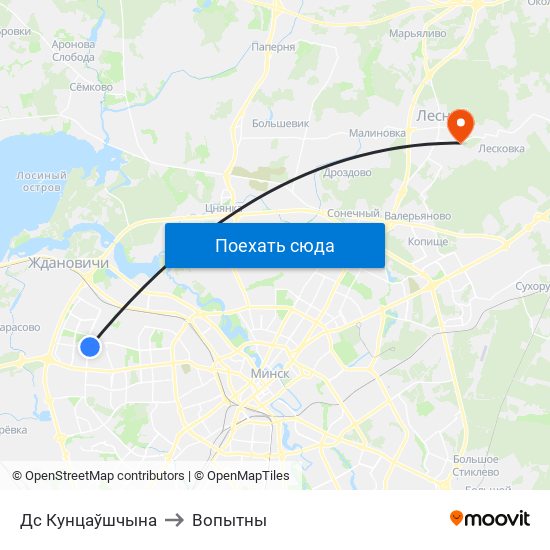 Дс Кунцаўшчына to Вопытны map