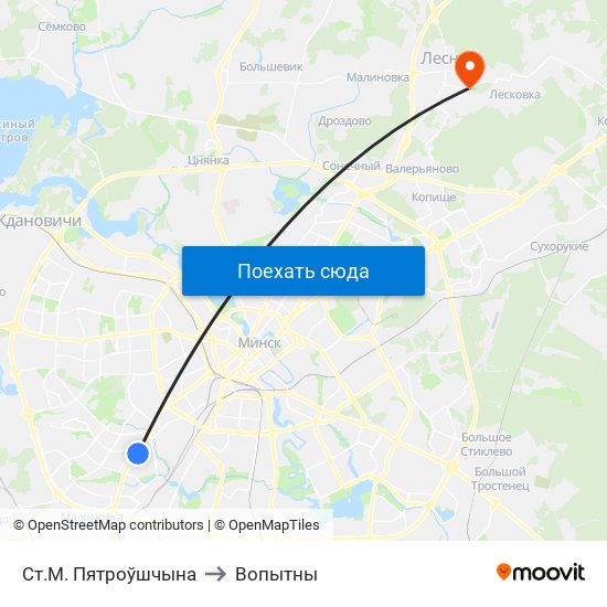 Ст.М. Пятроўшчына to Вопытны map