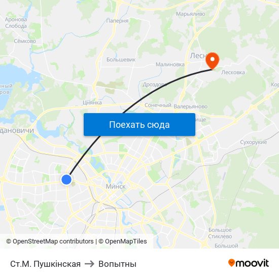 Ст.М. Пушкінская to Вопытны map