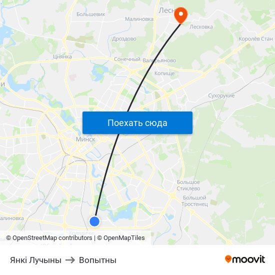 Янкі Лучыны to Вопытны map