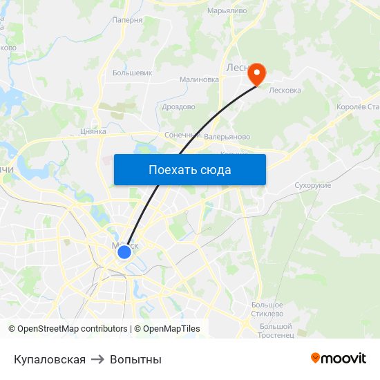 Купаловская to Вопытны map