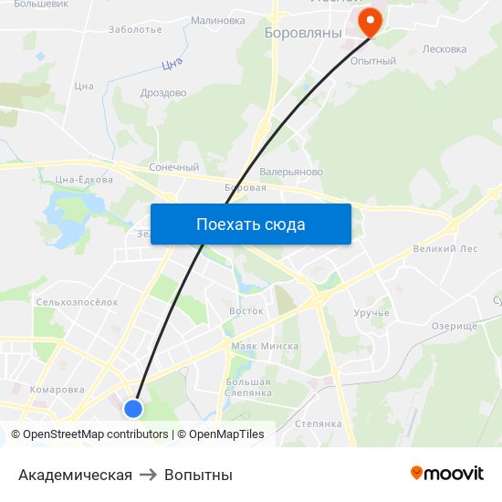 Академическая to Вопытны map