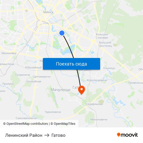 Ленинский Район to Гатово map