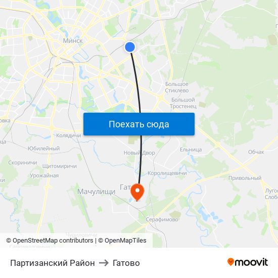 Партизанский Район to Гатово map