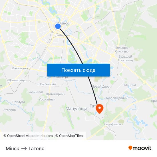 Мінск to Гатово map