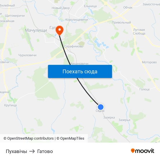 Пухавічы to Гатово map