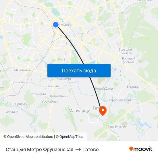 Станцыя Метро Фрунзенская to Гатово map