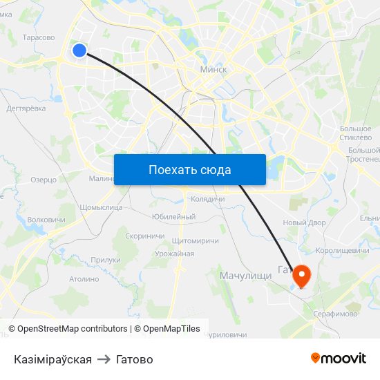 Казіміраўская to Гатово map