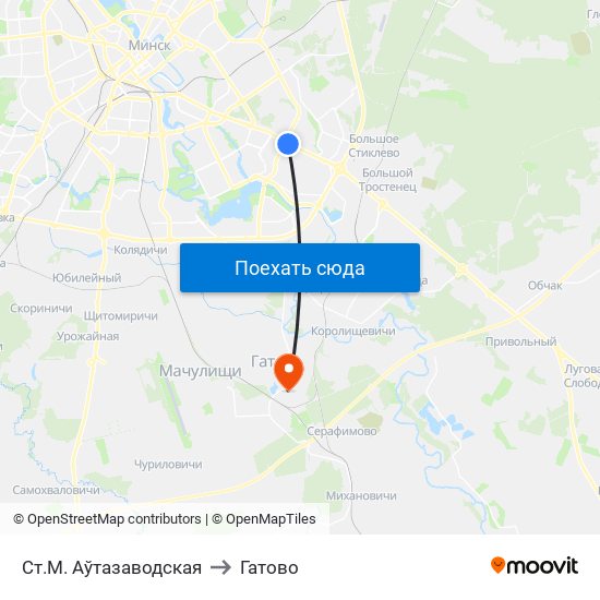 Ст.М. Аўтазаводская to Гатово map