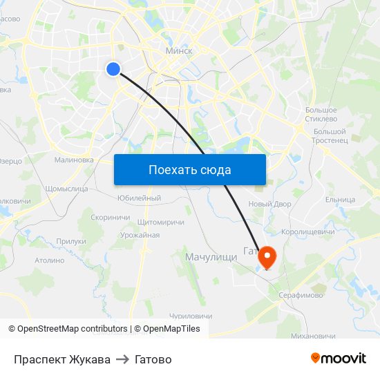 Праспект Жукава to Гатово map