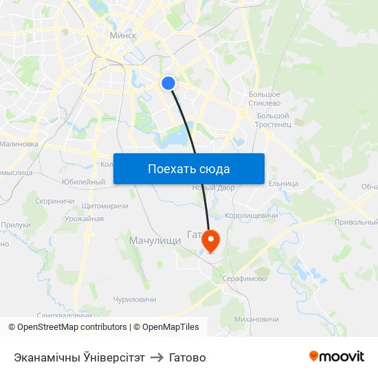 Эканамічны Ўніверсітэт to Гатово map