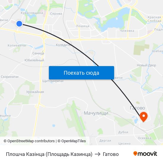 Плошча Казінца (Площадь Казинца) to Гатово map