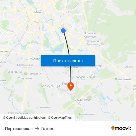Партизанская to Гатово map