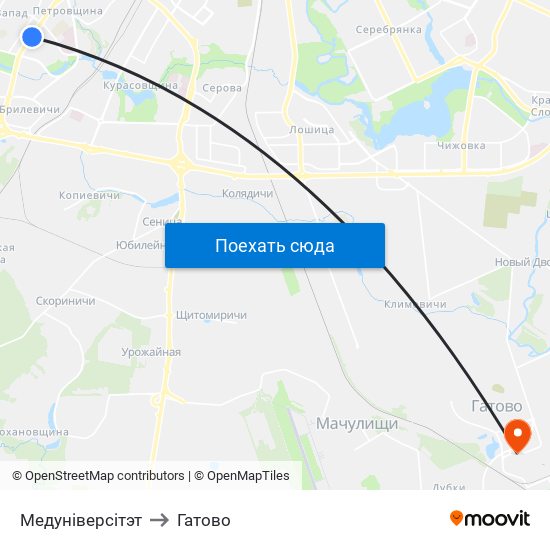 Медуніверсітэт to Гатово map