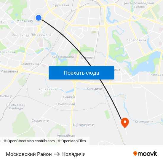 Московский Район to Колядичи map