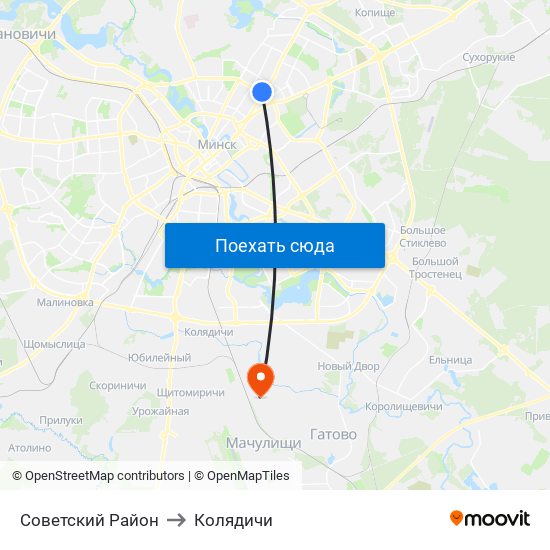 Советский Район to Колядичи map