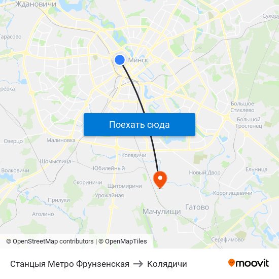 Станцыя Метро Фрунзенская to Колядичи map