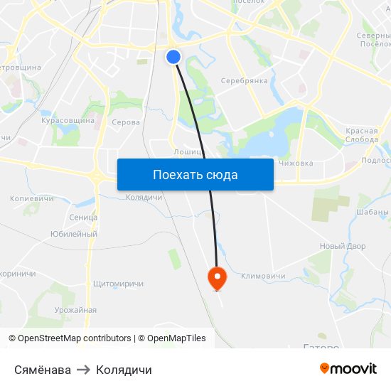 Сямёнава to Колядичи map