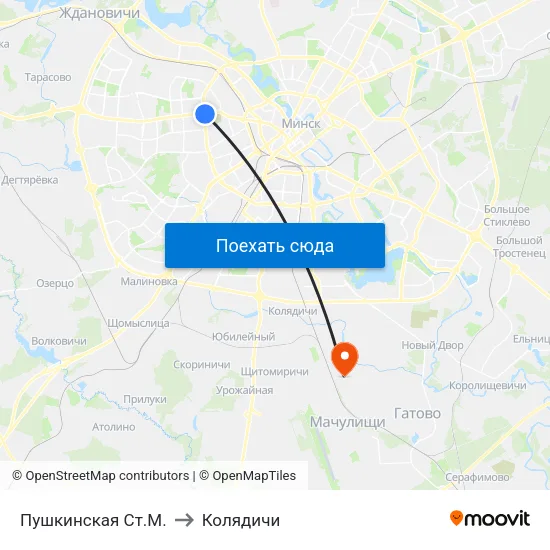 Пушкинская Ст.М. to Колядичи map