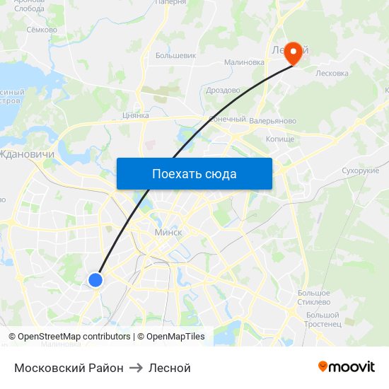 Московский Район to Лесной map