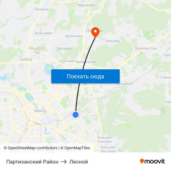 Партизанский Район to Лесной map