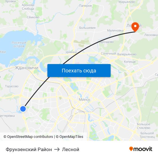 Фрунзенский Район to Лесной map