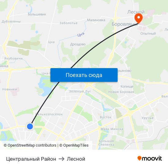 Центральный Район to Лесной map