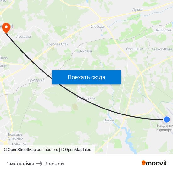 Смалявічы to Лесной map