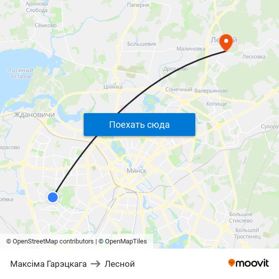 Максіма Гарэцкага to Лесной map