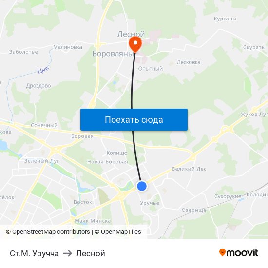 Ст.М. Уручча to Лесной map