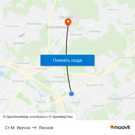 Ст.М. Уручча to Лесной map