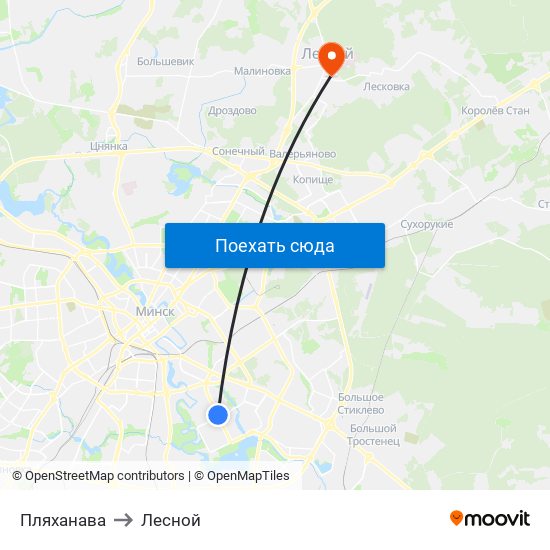 Пляханава to Лесной map