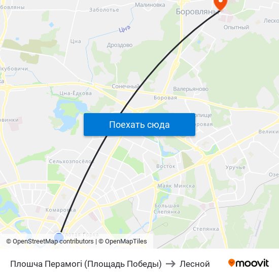 Плошча Перамогі (Площадь Победы) to Лесной map