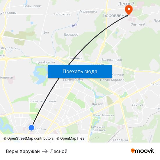 Веры Харужай to Лесной map