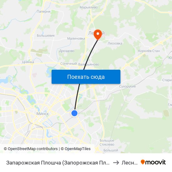 Запарожская Плошча (Запорожская Площадь) to Лесной map