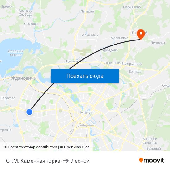 Ст.М. Каменная Горка to Лесной map