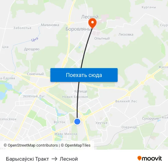Барысаўскі Тракт to Лесной map