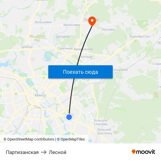 Партизанская to Лесной map