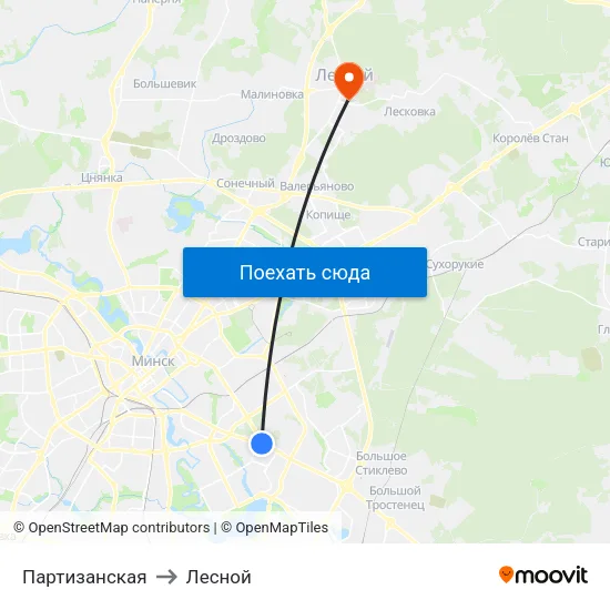 Партизанская to Лесной map