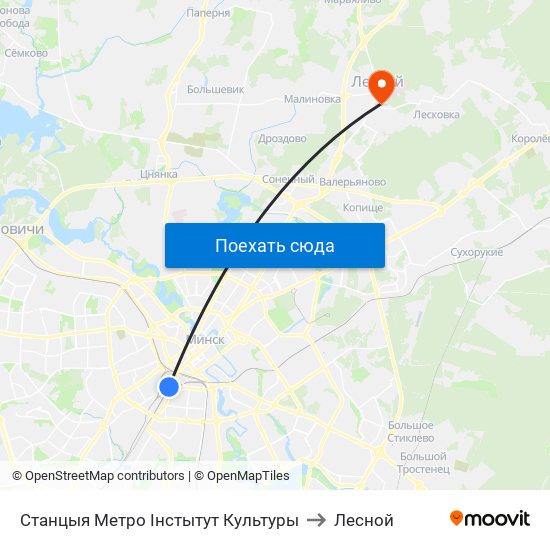 Станцыя Метро Інстытут Культуры to Лесной map