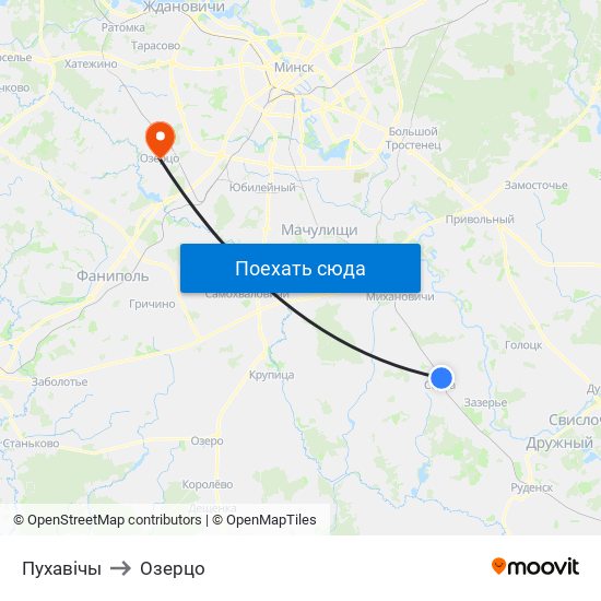 Пухавічы to Озерцо map