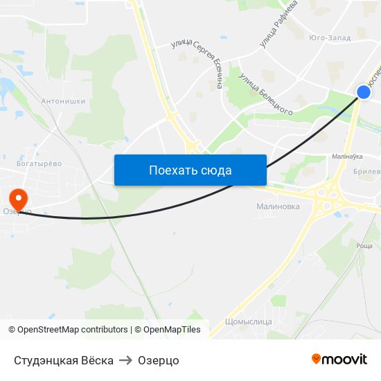 Студэнцкая Вёска to Озерцо map