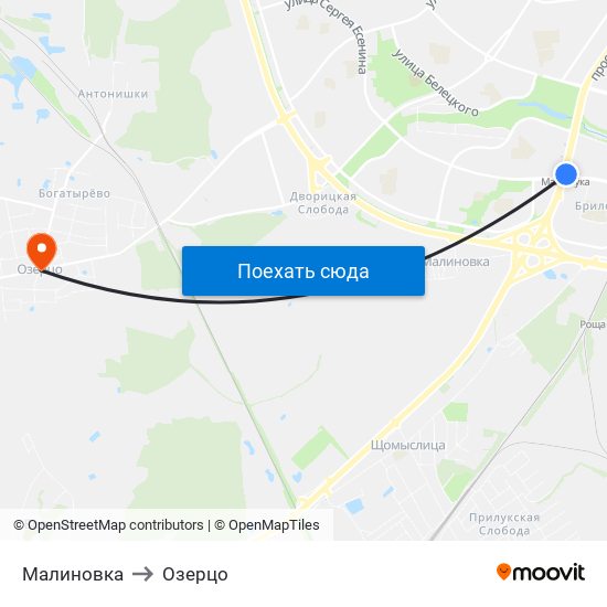 Малиновка to Озерцо map