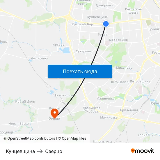 Кунцевщина to Озерцо map