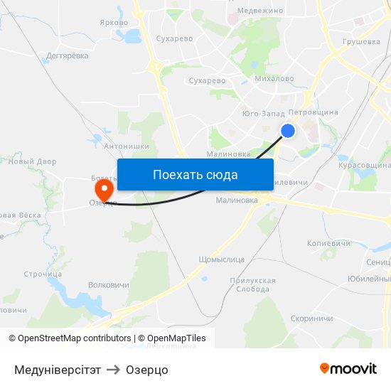 Медуніверсітэт to Озерцо map