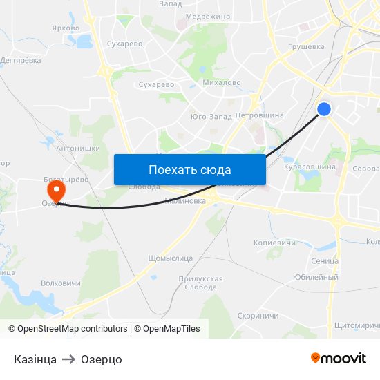 Казінца to Озерцо map