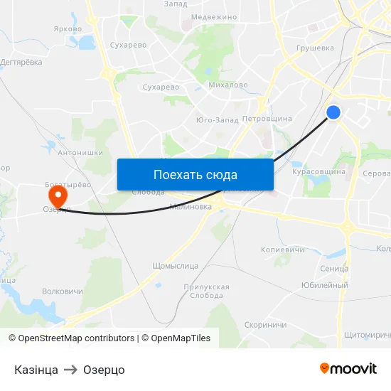 Казінца to Озерцо map
