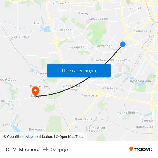 Ст.М. Міхалова to Озерцо map