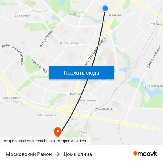Московский Район to Щомыслица map